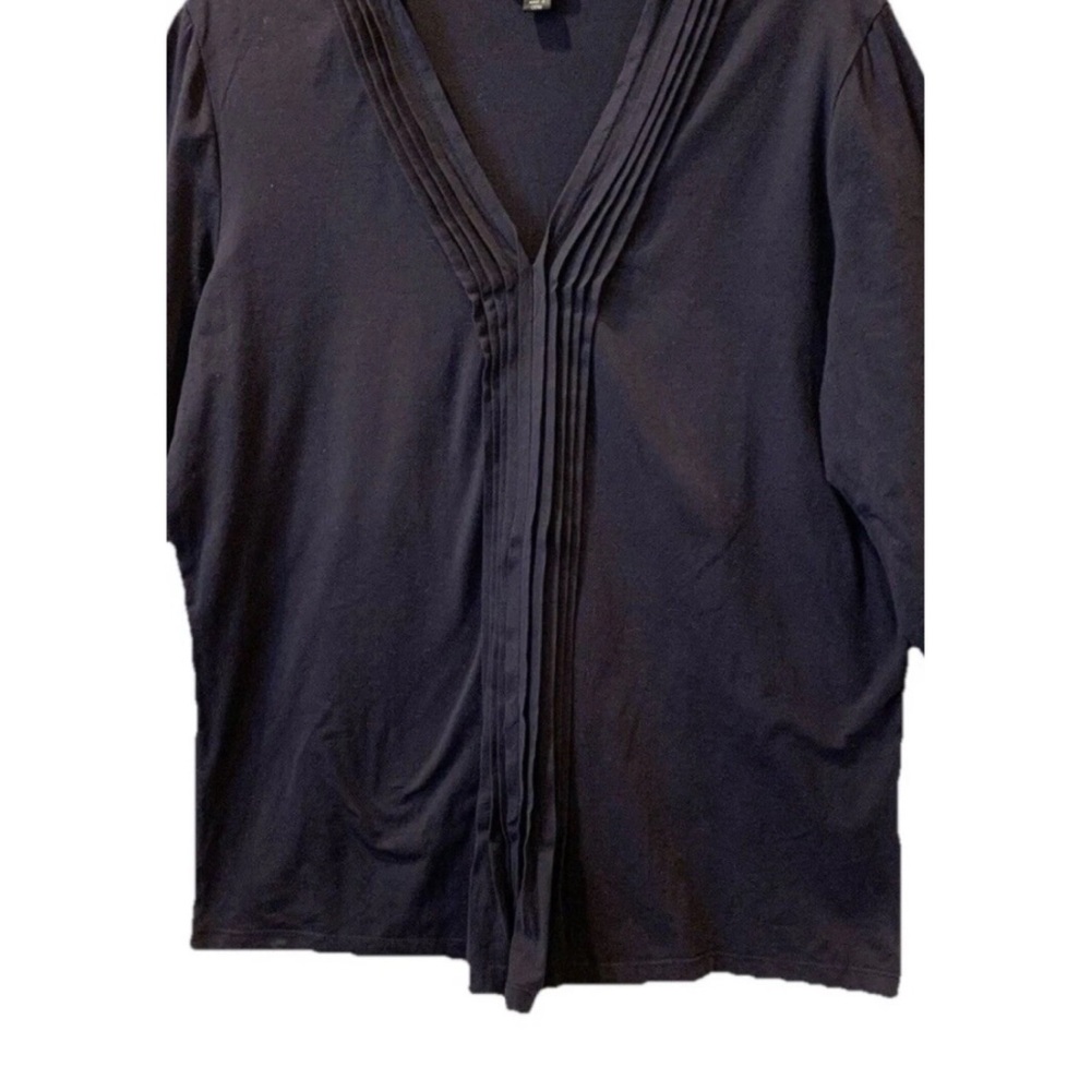 $898 LAFAYETTE 148 NY XL BLACK KNIT V NECK TOP MINIMALIST MODERN PLEATED FRONT - Picture 3 of 10